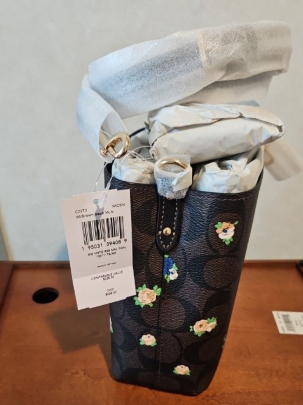 Coach Brown Signature Floral Mini Tote with Gold Hardware - Picture 4 of 4